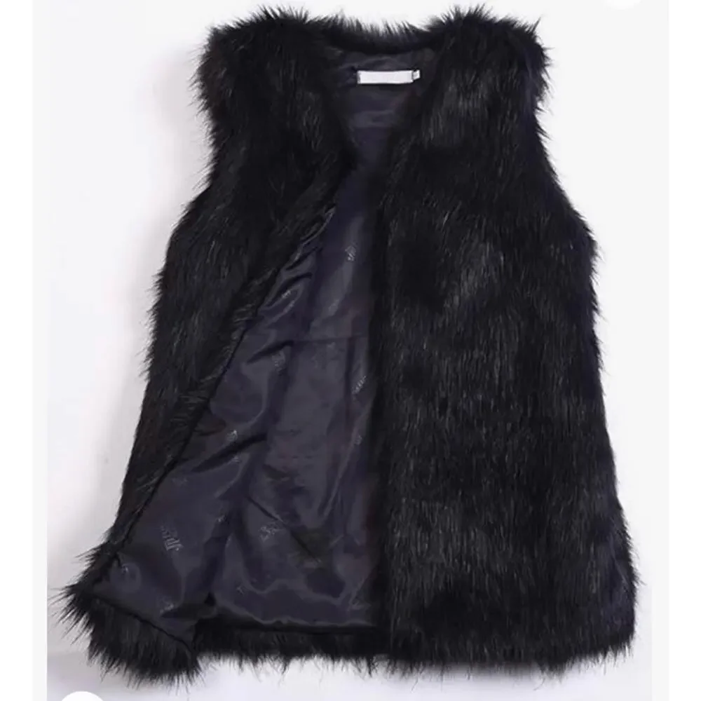 NWT Youhan Women's Faux Fur Vest Coat Sleeveless Jacket size xs